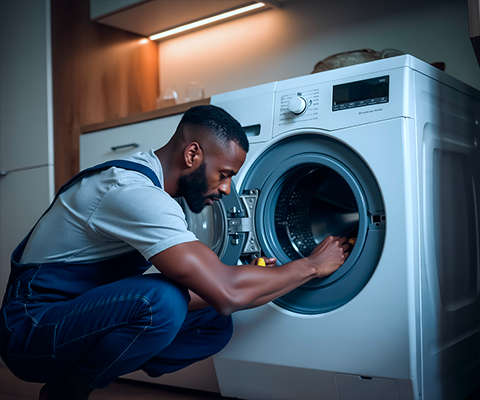 Technician repairing a washing machine
